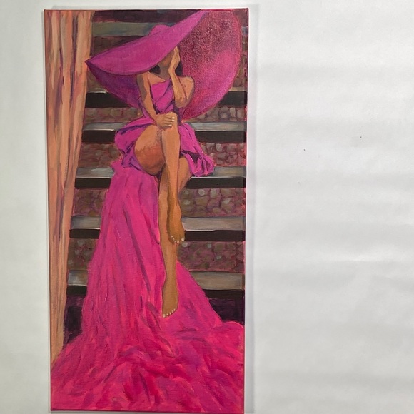 Pink Lady in Hat Canvas Art - Picture 4 of 9